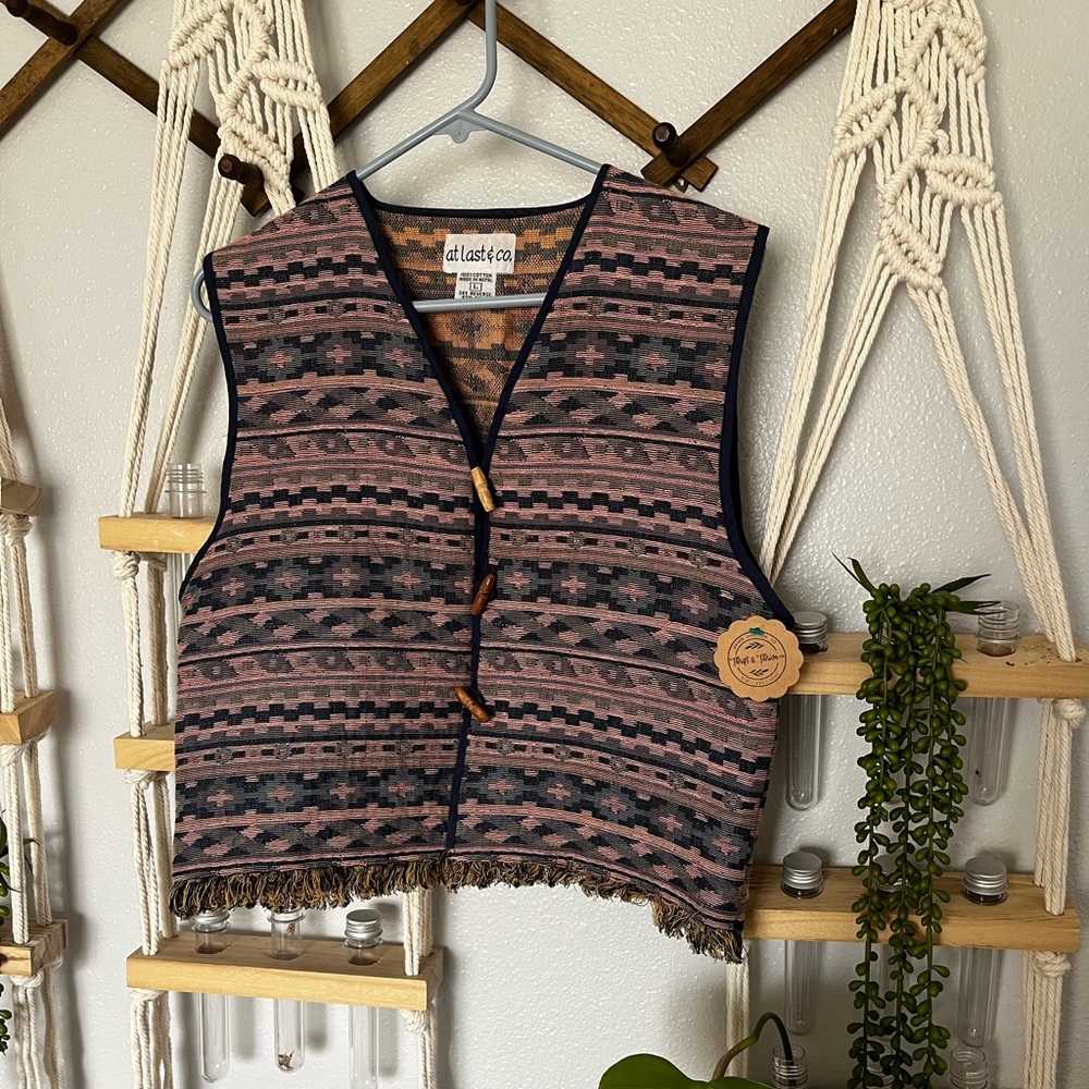 Vintage Vest, Tribal Pattern, Pastels (Size L)